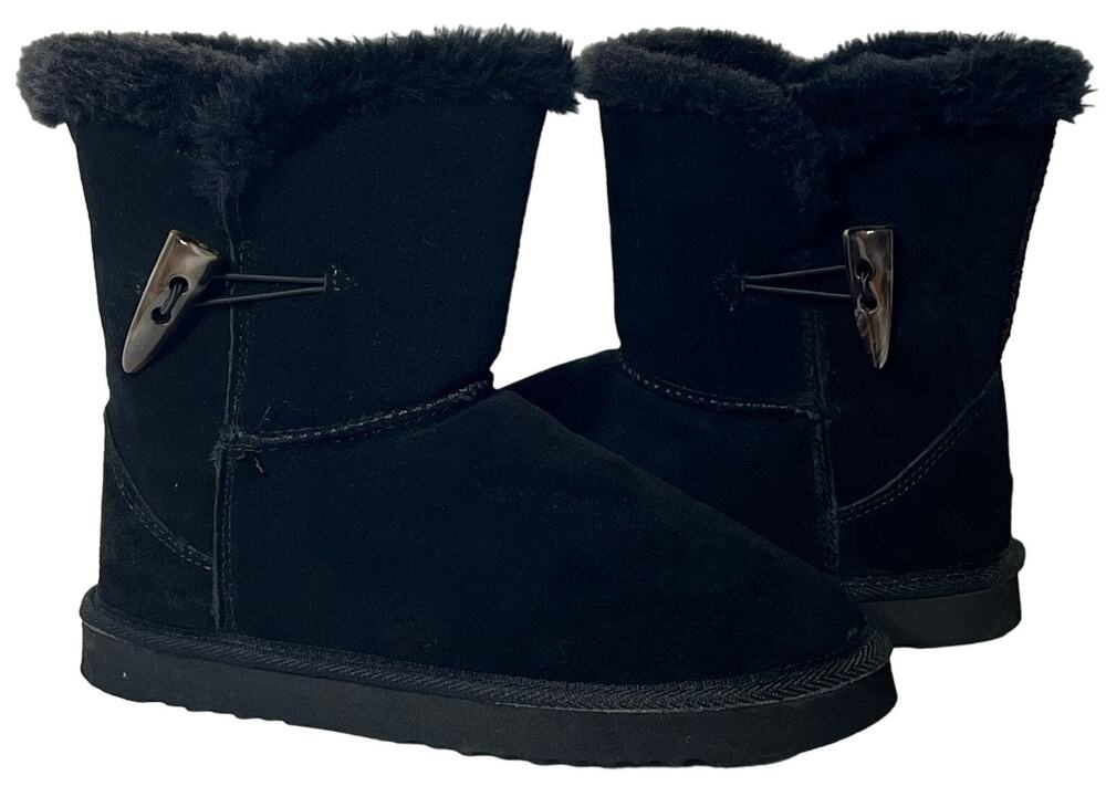 Style & Co Black Microsuede Faux Fur Lined Pull On Snow Booties Womens 7